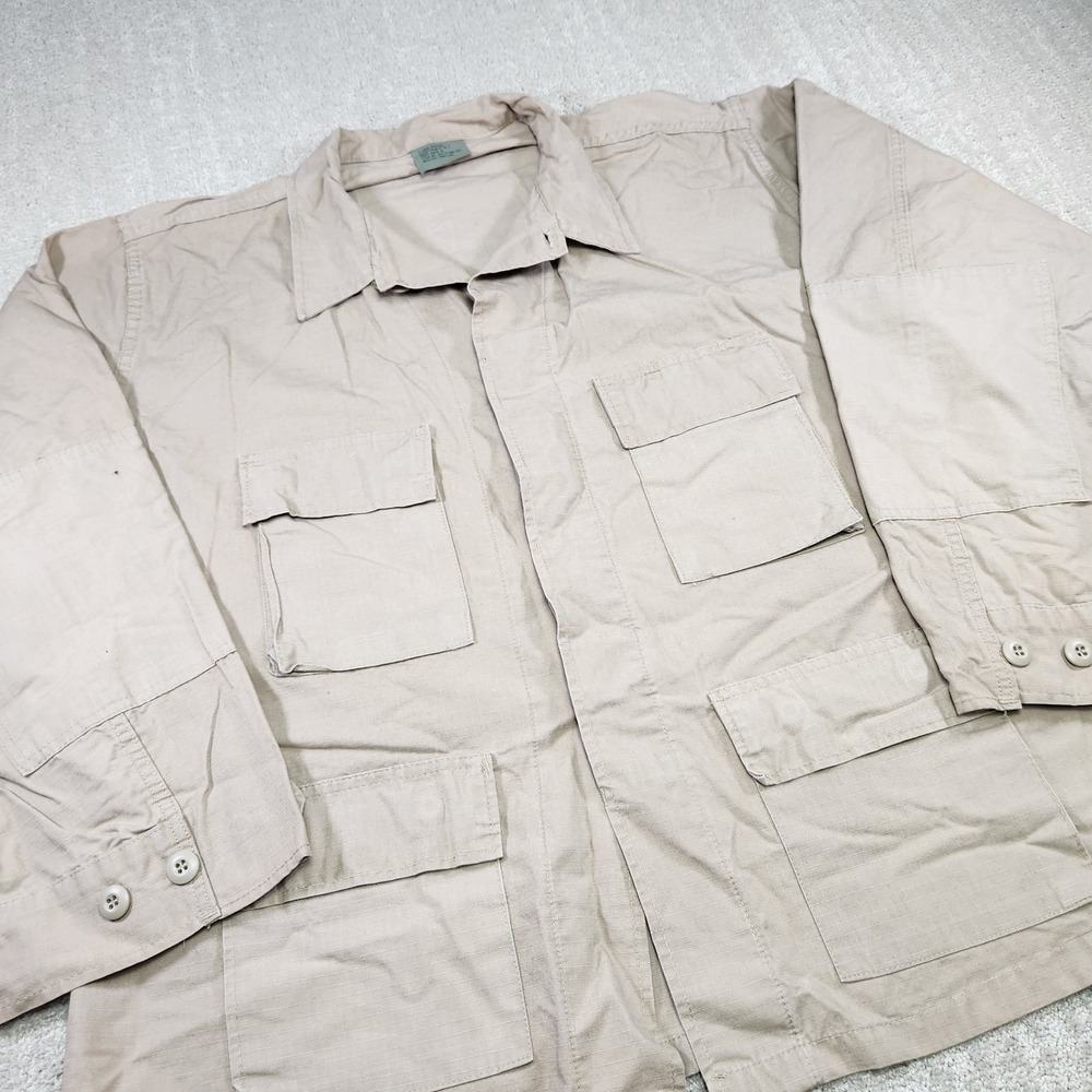 Vintage US Military Jacket Men XL Combat Coat 100% Cotton Ripstop USA Made Beige